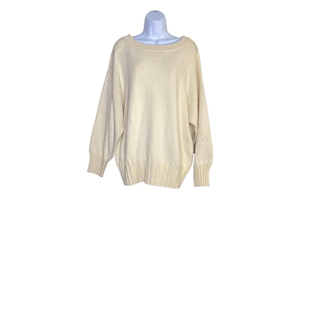 Free People Womens Street Fair Tunic Slightly Oversized Sweater Ivory Size Small